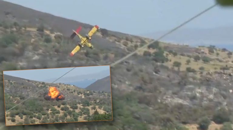 Το Canadair που συντρίβεται στην Κάρυστο