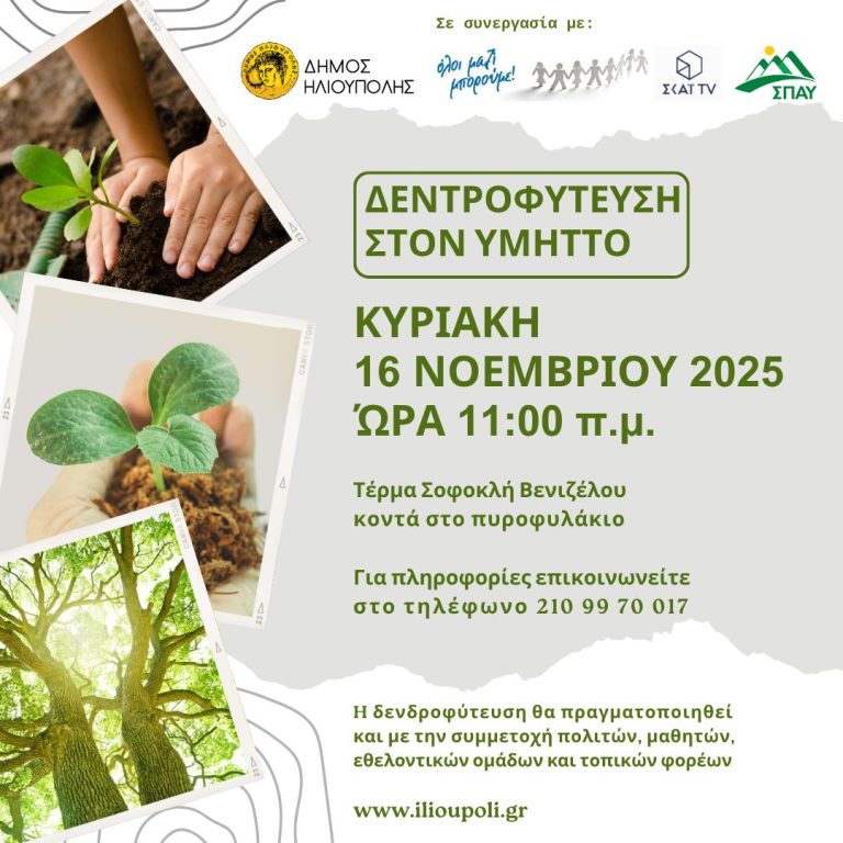 Νέα Δενδροφύτευση την Κυριακή 16 Νοεμβρίου 2025 στον Δήμο Ηλιούπολης – Μαζί για έναν πιο πράσινο Υμηττό